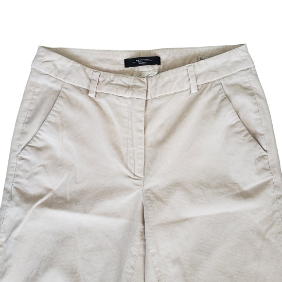 Max Mara Off White Corduroy Straight Leg Mid Rise Cropped Pants - Picture 4 of 11